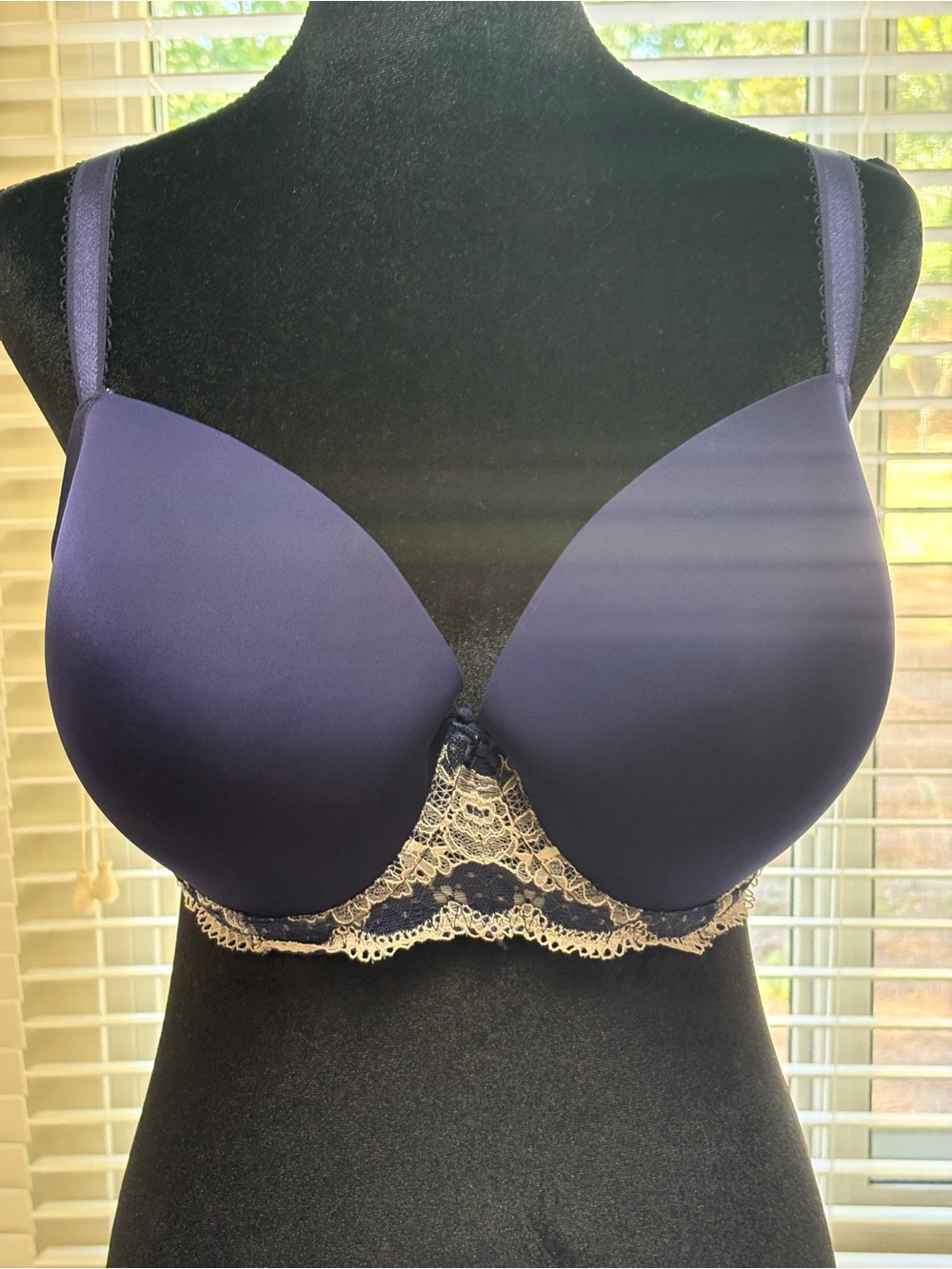 Panache Navy Bra with Cream Lace Underband
